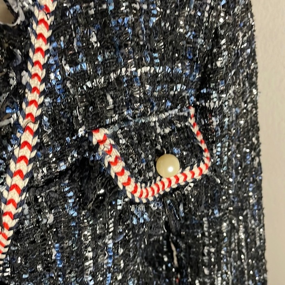 Sans Souci Blazer Jacket Blue Metallic Pearl Buttons Large - Picture 10 of 12